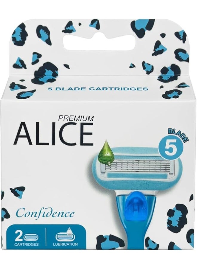 Alice Premium Confidence 5 Blade Cartridges with Lubrication Strip – 2 Count – For Combination Skin - Image 1